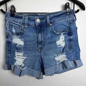 Aeropostale High Rise Midi Distressed Shorts 2